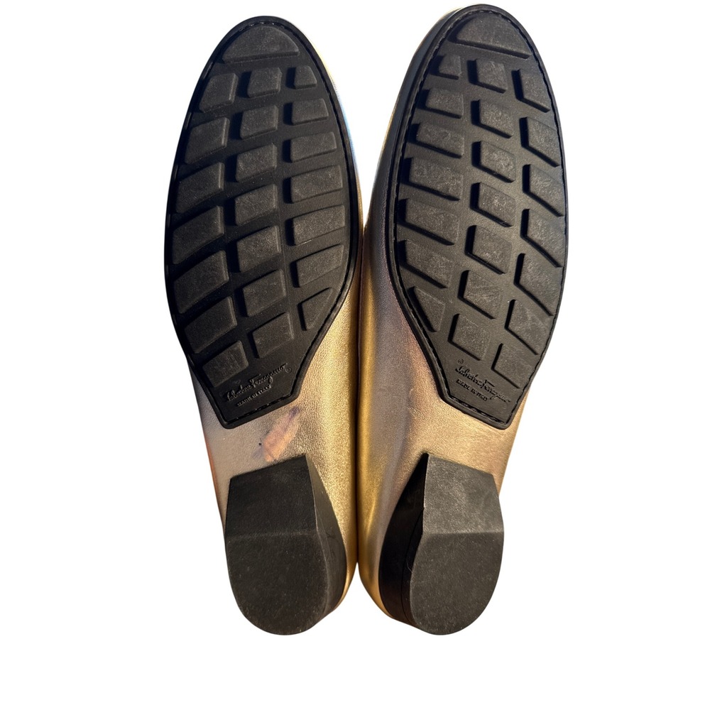 Salvatore Ferragamo Metallic Gold Leather Bit Loafers size 8 AA - Picture 5 of 6